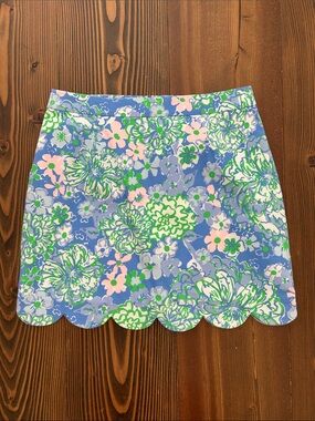 NWT Lilly Pulitzer Lined Mini Skirt Scalloped Hem Size 6 Blue Green Pink Floral